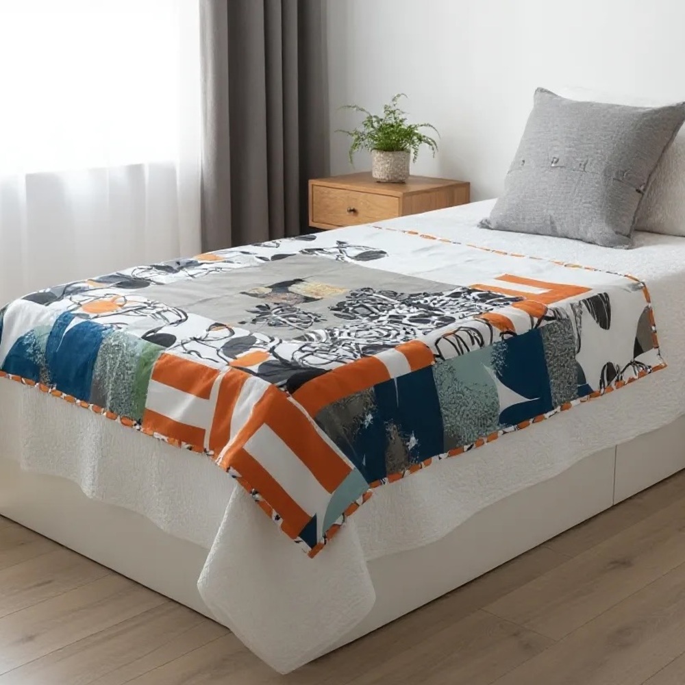 Handmade Graphic 7” x 7” Block Patchwork Quilt Throw Blanket